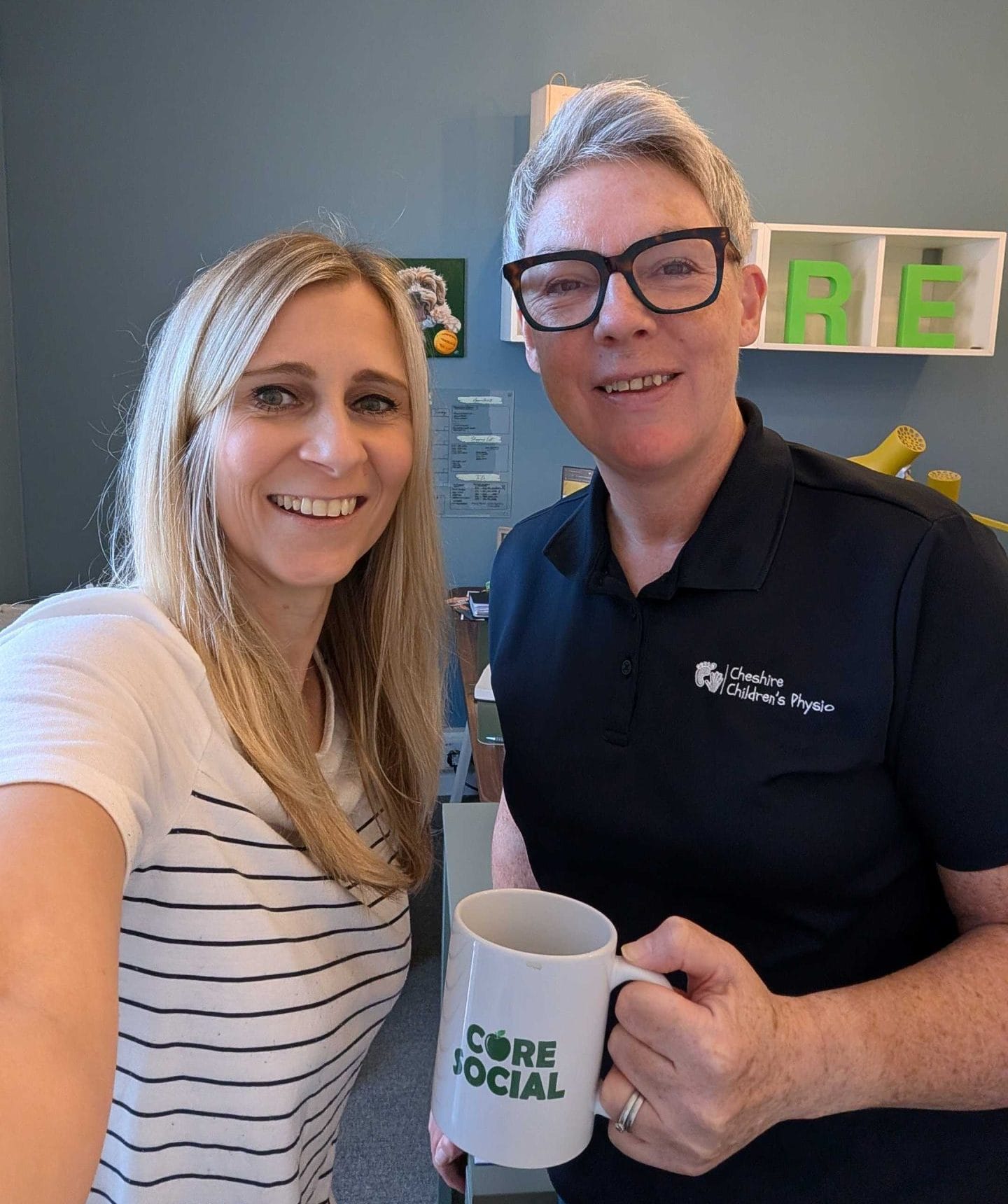 Helen Dobson from Core Social with Liz Cowan of Cheshire Children’s Physio after a social media training session in Warrington.
